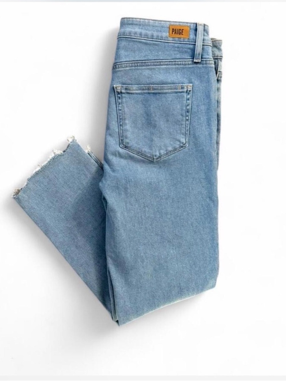 PAIGE Hoxton Slim Crop Jeans Size 30 Light Wash High Rise Raw Hem Denim - Picture 5 of 5